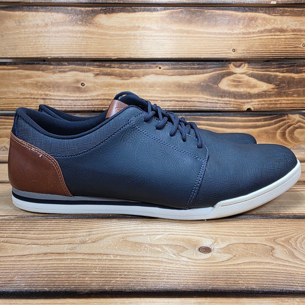 Aldo Men's Low Top Dress Sneaker Size 10 Business Casual Navy Blue Brown Shoes